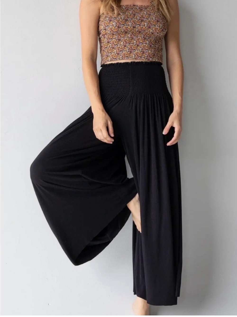 Natural Life Make a Move Buttersoft Knit Palazzo Pant Black Boho Wide Leg Med